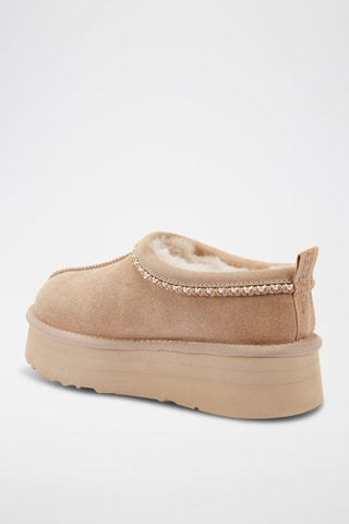 Socas com plataforma em couro de carneiro - Bege