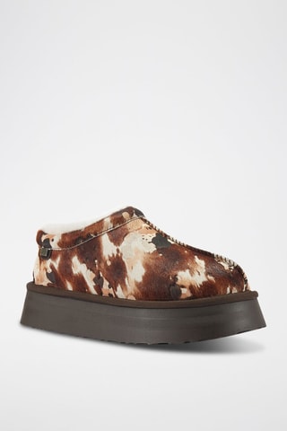 Socas com plataforma em couro e lã de carneiro - Castanho