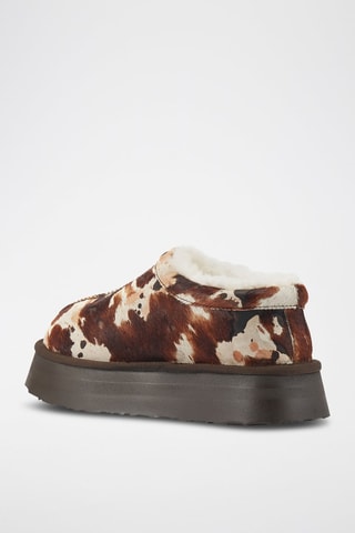 Socas com plataforma em couro e lã de carneiro - Castanho