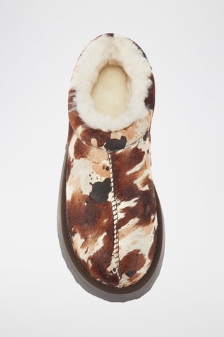 Socas com plataforma em couro e lã de carneiro - Castanho