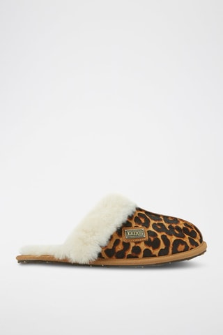 Mules em couro e lã de carneiro - Castanho