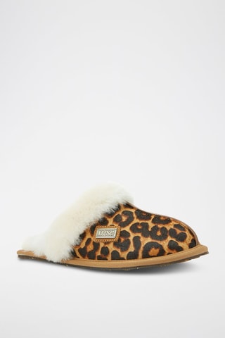 Mules em couro e lã de carneiro - Castanho