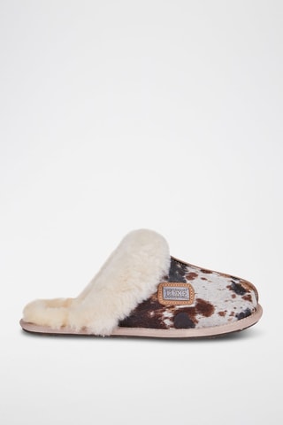 Mules em couro e lã de carneiro - Castanho