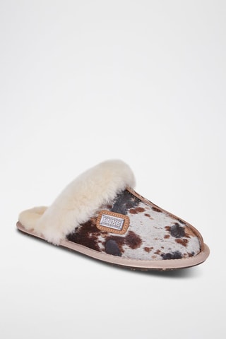 Mules em couro e lã de carneiro - Castanho