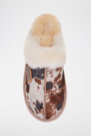 Mules em couro e lã de carneiro - Castanho