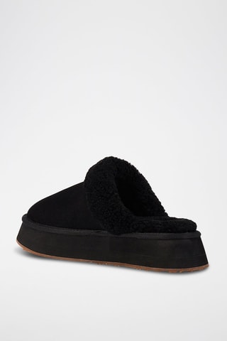 Pantufas com plataforma forradas em couro - Preto