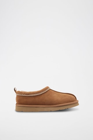 Zapatillas de casa de piel ovina nobuk forradas - Marrón claro