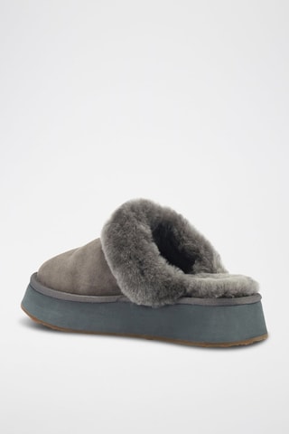 Pantufas com plataforma forradas em couro de carneiro nobuck - Cinzento