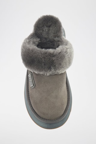 Pantufas com plataforma forradas em couro de carneiro nobuck - Cinzento