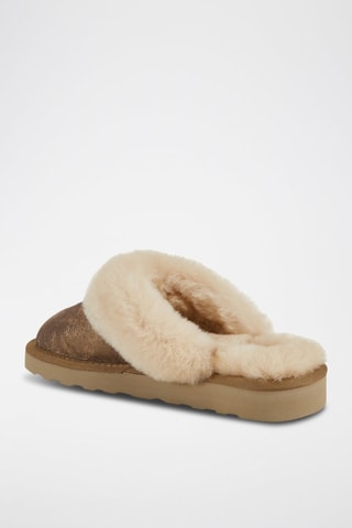 Pantufas forradas em couro de carneiro - Dourado