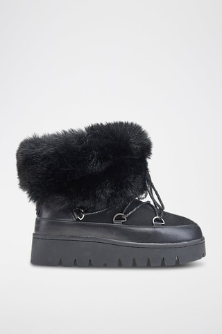 Botas de piel ovina con plataforma - Negro