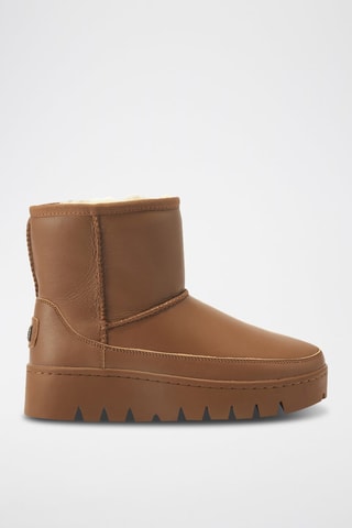 Botas de piel ovina con plataforma - Marrón