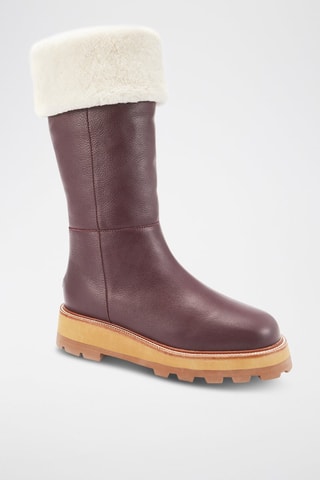 Botas de piel ovina con plataforma - Burdeos