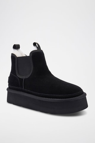 Botines Chelsea de piel ovina nobuk forrados con plataforma - Negro