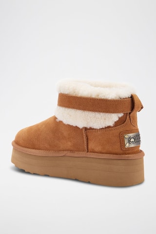 Botines de piel ovina nobuk forrados con plataforma - Marrón