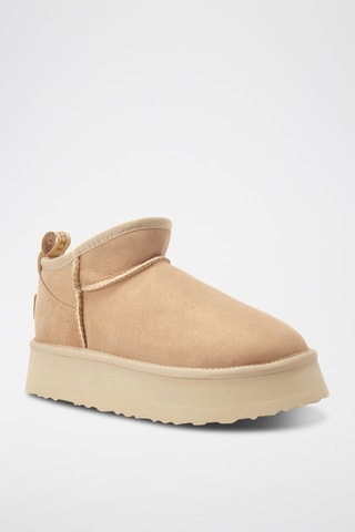 Botines de piel ovina nobuk forrados con plataforma - Marrón claro