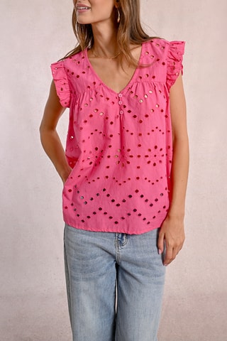 Top met Engelse borduursels - Roze