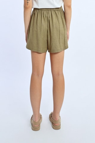 Short de lino de tiro alto - Caqui