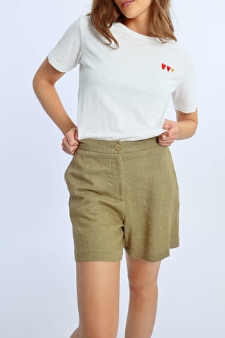 Short de lino de tiro alto - Caqui