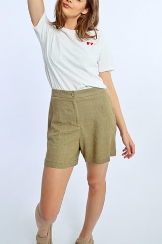 Short de lino de tiro alto - Caqui
