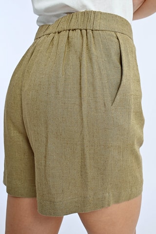 Short de lino de tiro alto - Caqui