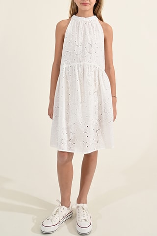 Trapezium Jurk met Engelse Borduursels - Wit - Molly Girl