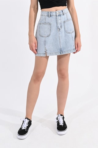 Falda recta vaquera de talle alto - Celeste - Lili Sidonio