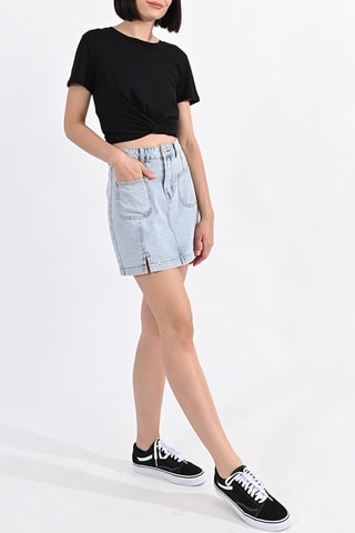 Falda recta vaquera de talle alto - Celeste - Lili Sidonio