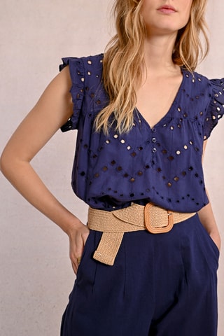 Blusa con bordado inglés - Azul marino