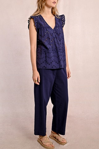 Blusa con bordado inglés - Azul marino