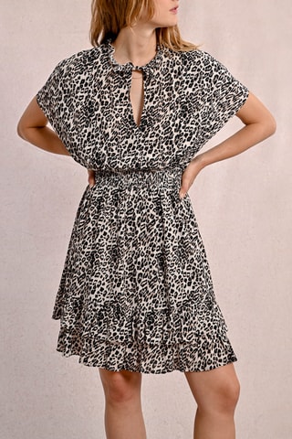 Jurk met Ruches - Beige en Zwart