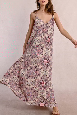 Vestido largo - Crudo y rojo