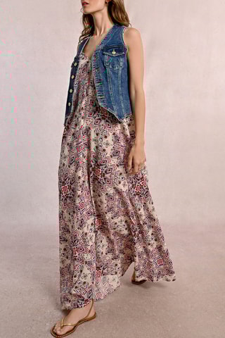 Vestido largo - Crudo y rojo