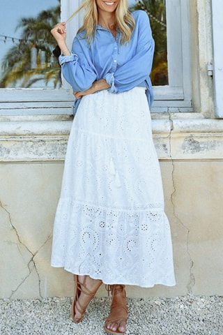 Falda larga con bordado inglés - Blanco