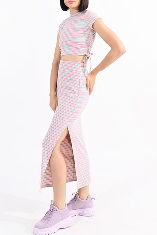 Falda larga de talle alto - Violeta y blanco - Lili Sidonio