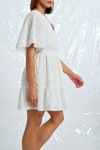 Vestido evasé con bordado inglés - Blanco