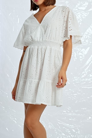 Vestido evasé con bordado inglés - Blanco