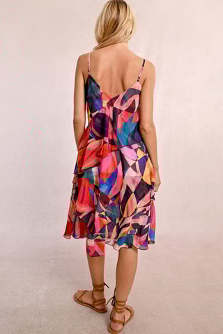 Jurk met Ruches - Donkerroze en Pauwblauw