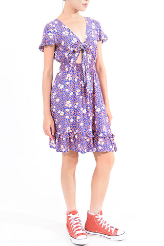 Vestido evasé - Azul rey y coral - Lili Sidonio