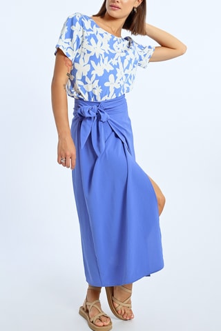 Falda cruzada de talle alto - Celeste