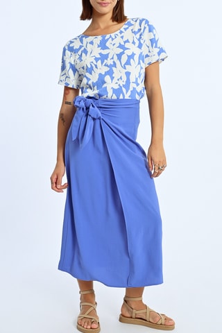 Falda cruzada de talle alto - Celeste