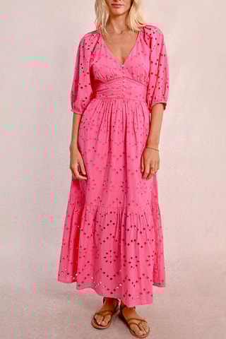 Lange Jurk met Engelse Borduursels- Roze