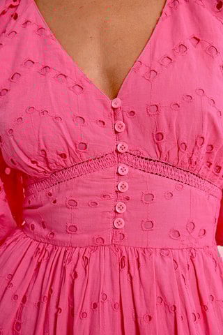 Lange Jurk met Engelse Borduursels- Roze