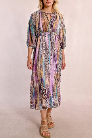 Lange Jurk - Paars en Beige