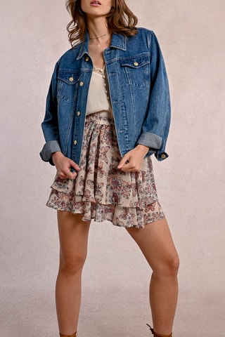 Falda avolantada de talle alto - Beige