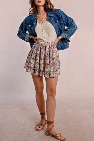 Falda avolantada de talle alto - Beige