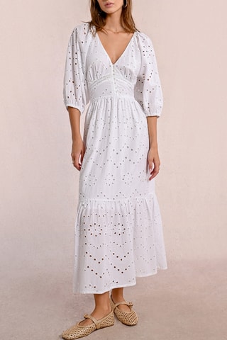 Lange Jurk met Engelse Borduursels- Wit