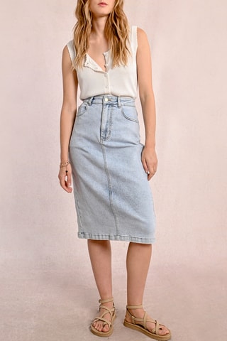 Falda recta vaquera de talle alto - Azul claro