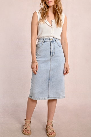 Falda recta vaquera de talle alto - Azul claro