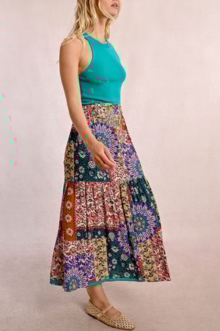 Falda larga de talle alto - Beige y rosa